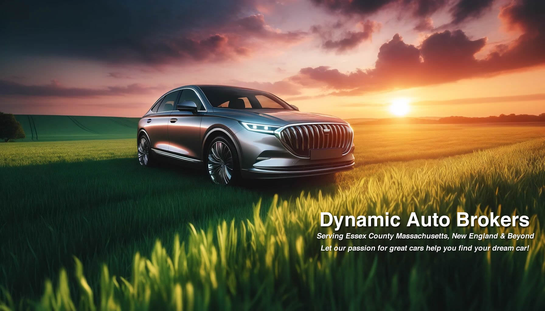 Logo of Dynamic Auto Brokers, featuring a modern luxury car design, Essex County, MA